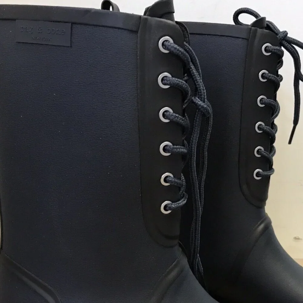 NWOB Rag & Bone Ansel Rubber Lace Up Mid Calf Rain Boots